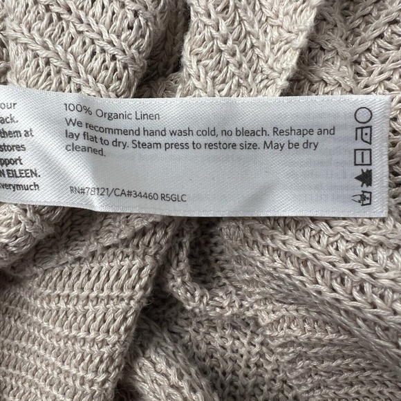 EILEEN FISHER Cardigan Womens XS Tan Organic Linen Knit Open Front Waterfall - Picture 4 of 8